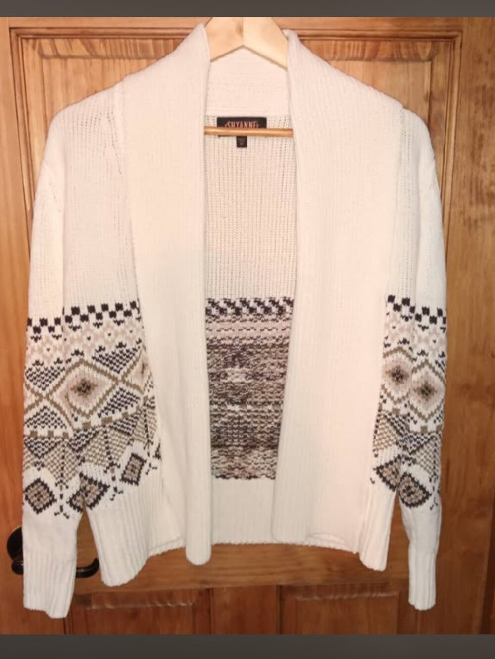 Shyanne Ivory Open-Front Cardigan with Neutral Fair Isle Trim